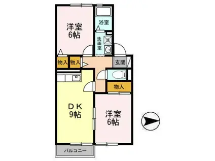 ゼフィール開和(2DK/1階)の間取り写真