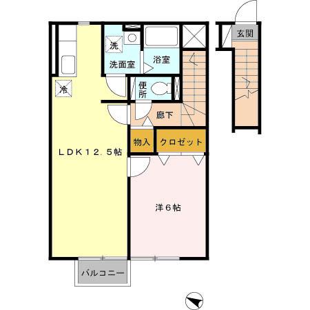 シャインパーク牛島A(1LDK/2階)の間取り写真