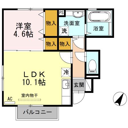 メルヴェーユ青山 A(1LDK/1階)の間取り写真