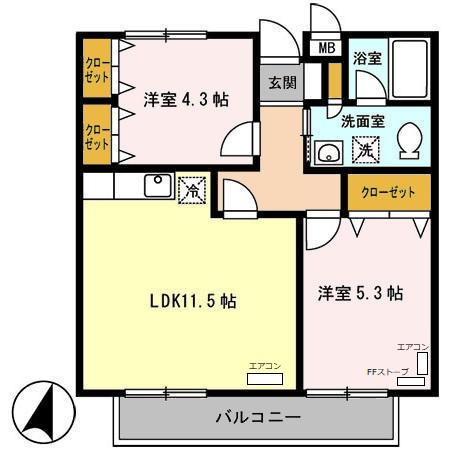 メゾンドマリアージュJ(2LDK/3階)の間取り写真