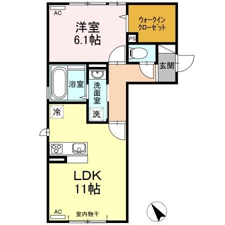 セジュールシスバトー(1LDK/1階)の間取り写真