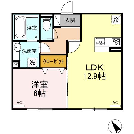 セジュールシスバトー(1LDK/1階)の間取り写真