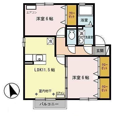 グランモア寺内 A(2LDK/2階)の間取り写真