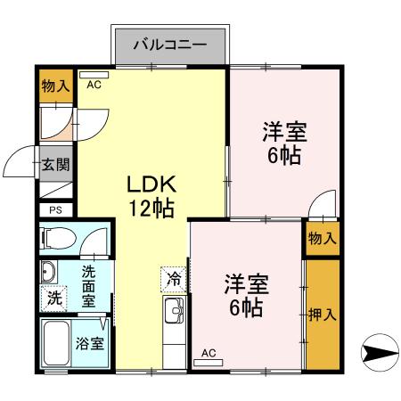 セジュールハミングA(3K/2階)の間取り写真