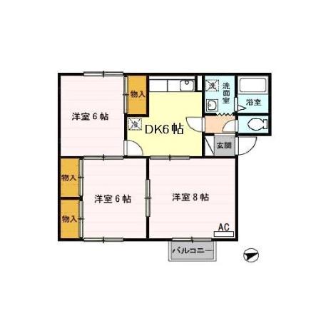 ローズ三千刈 A(3DK/1階)の間取り写真