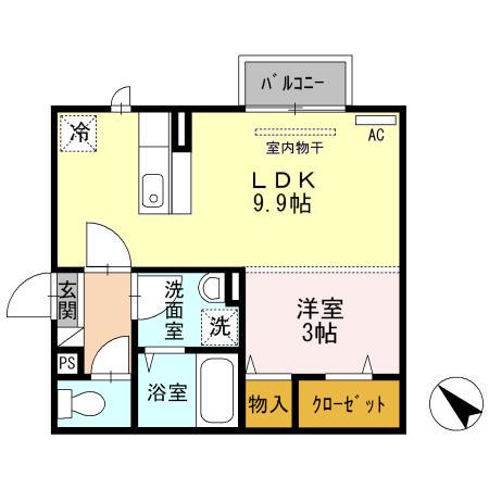 グランシャリオ大川町(1LDK/1階)の間取り写真
