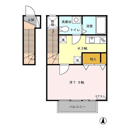 ソレイユマノワール(1K/2階)の間取り写真