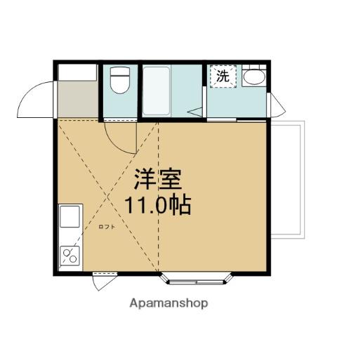 山田荘1号(ワンルーム/2階)の間取り写真