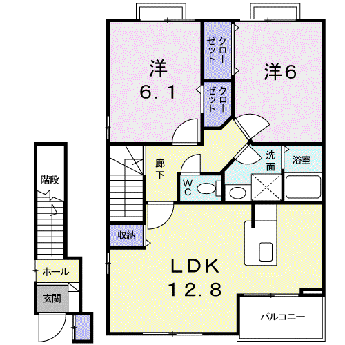 エスポワールⅡ(2LDK/2階)の間取り写真