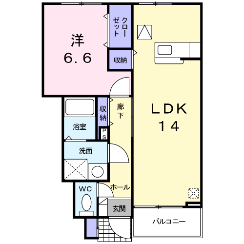 エスポワールⅡ(1LDK/1階)の間取り写真