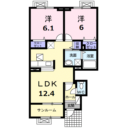 サンパティークKⅡ(2LDK/1階)の間取り写真