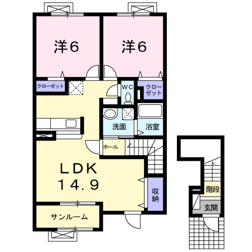サンパティークKⅡ(2LDK/2階)の間取り写真