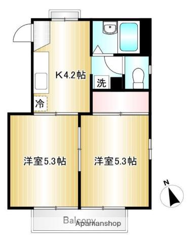 フレグランス緑丘 B(2K/2階)の間取り写真