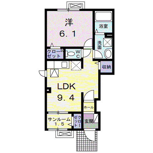 プラシード(1LDK/1階)の間取り写真