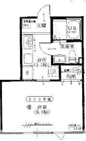 シーダー飯田川A(1K/2階)の間取り写真