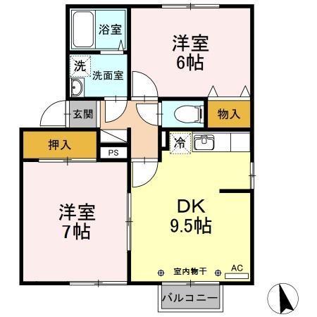 セジュールユウアイB(2DK/1階)の間取り写真