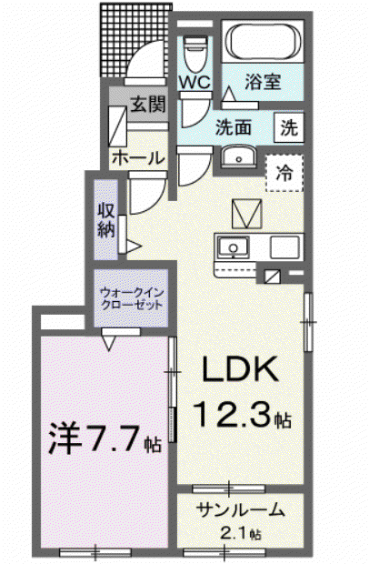 うららⅢ(1LDK/1階)の間取り写真