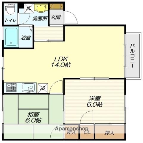 アーバンハイツA棟(2LDK/1階)の間取り写真