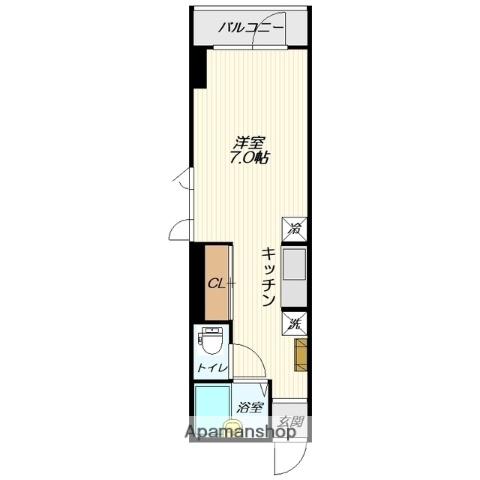 奥羽本線 山形駅 バス乗車時間：10分 旅篭町バス停で下車 徒歩2分 4階建 築24年(ワンルーム/2階)の間取り写真