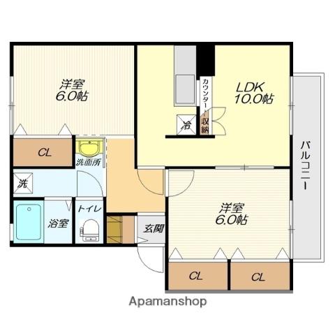 セジュールJ&K(2LDK/2階)の間取り写真