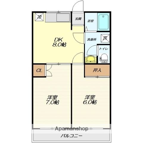 ヤマサン五十鈴 B棟(2DK/3階)の間取り写真