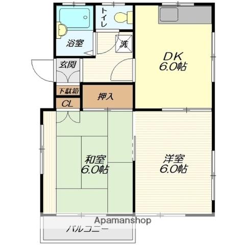 フロントヘルメス南棟(2DK/1階)の間取り写真