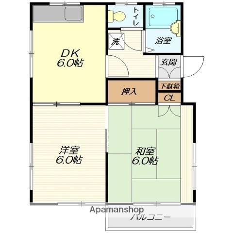 フロントヘルメス北棟(2DK/2階)の間取り写真