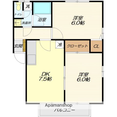 オペラハウス(2DK/1階)の間取り写真