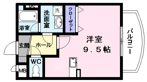 サンパティーク相生(ワンルーム/1階)の間取り写真