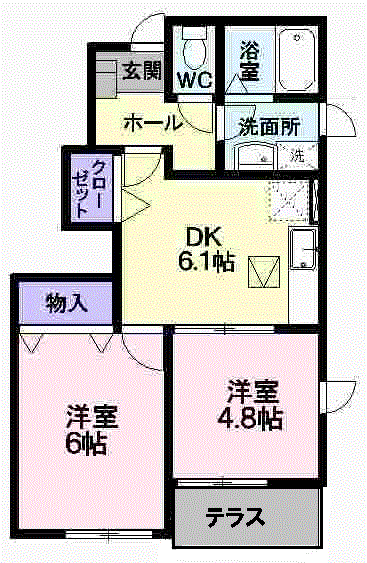 チェリーミルA(2DK/1階)の間取り写真
