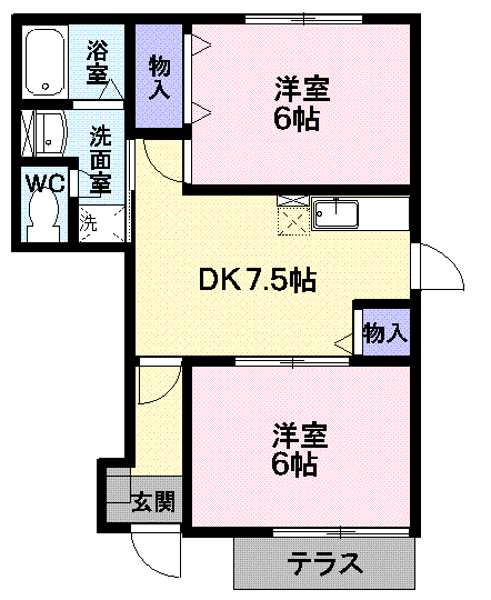 コンシェールM(2DK/1階)の間取り写真