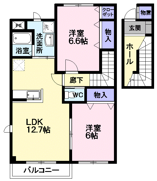 チェルシーハウスY&SC棟(2LDK/2階)の間取り写真