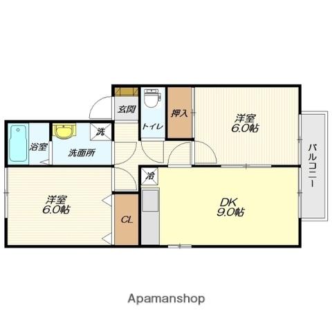 ボヌール桜(2DK/2階)の間取り写真