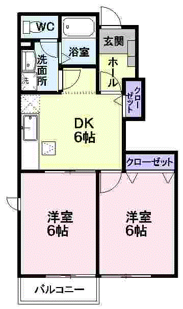 リッチオークヒルズ C(2DK/1階)の間取り写真