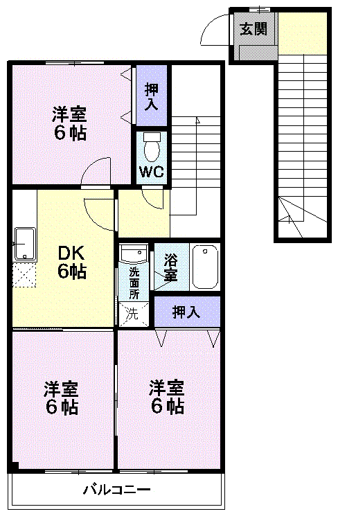 南小畑1丁目店舗付アパートA(3DK/2階)の間取り写真
