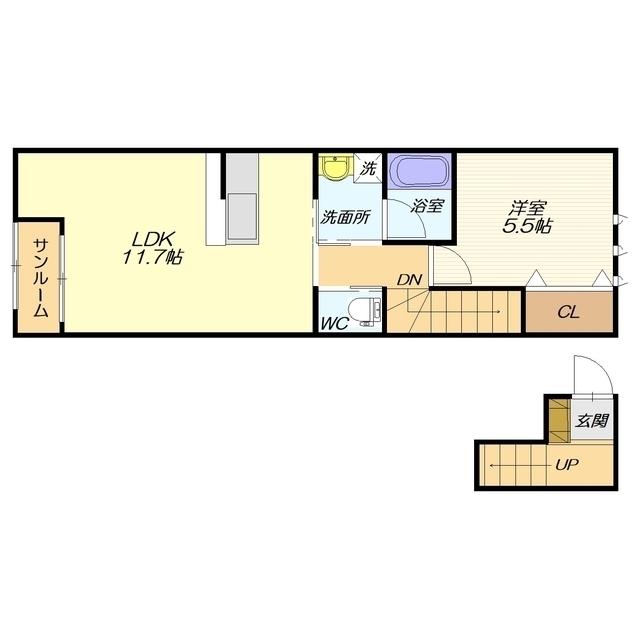アレスグーテ成沢西(1LDK/2階)の間取り写真
