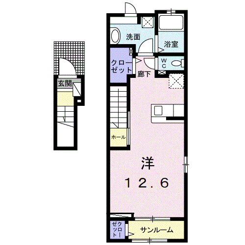 NEW プラシード R(ワンルーム/2階)の間取り写真