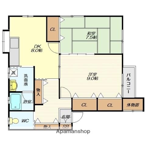 シティタウン河北(2DK/2階)の間取り写真