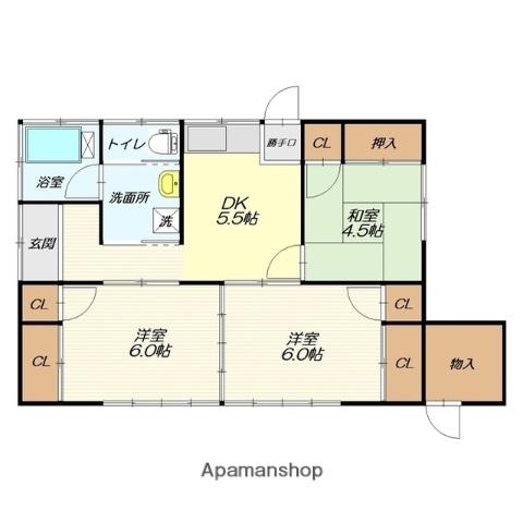 奥羽本線 山形駅 バス乗車時間：22分 花楯町バス停で下車 徒歩5分 1階建 築42年(3DK)の間取り写真