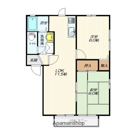 リバティ泉B棟(2LDK/1階)の間取り写真