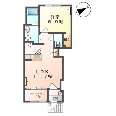 メゾン ドュ サンテ A棟(1LDK/1階)の間取り写真