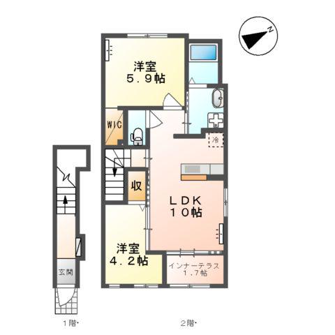 メゾン ドュ サンテ A棟(2LDK/2階)の間取り写真