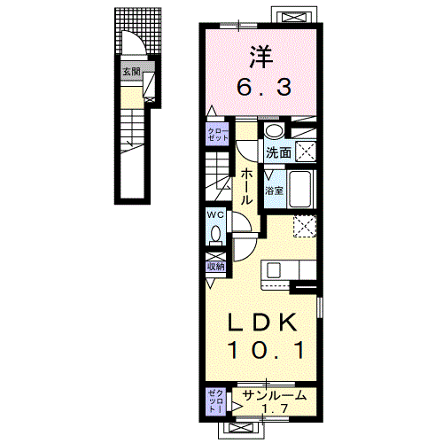 ウィッシュ・コート(1LDK/2階)の間取り写真