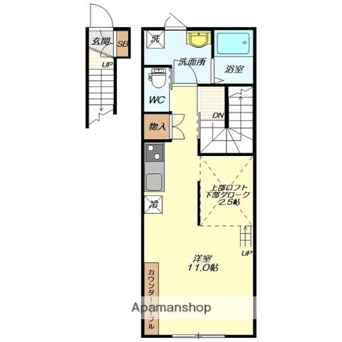 コンフォート1(ワンルーム/2階)の間取り写真