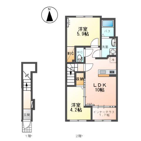 上山市長清水1丁目アパート(2LDK/2階)の間取り写真