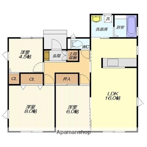 奥羽本線 山形駅 バス乗車時間：13分 あずま町バス停で下車 徒歩4分 1階建 新築(3LDK)の間取り写真