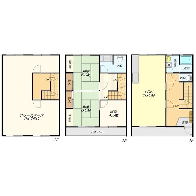 荒楯二丁目棟割戸建(3SLDK)の間取り写真