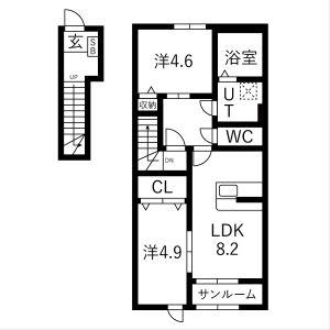 ヴィルヌーヴⅢ(2LDK/2階)の間取り写真