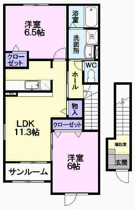 ハーベスト フィールド B(2LDK/2階)の間取り写真