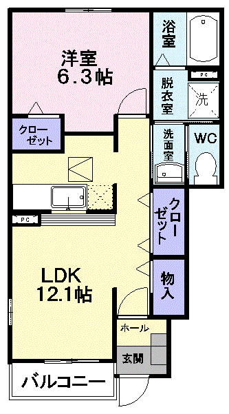 メゾン・さくら A(1LDK/1階)の間取り写真